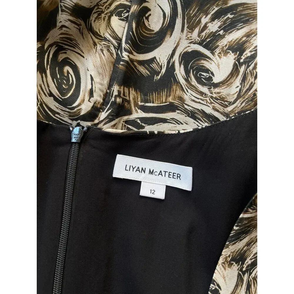 NWOT Liyan McAteer Long Sleeve Midi Abstract Floral Workwear Dress Size 12